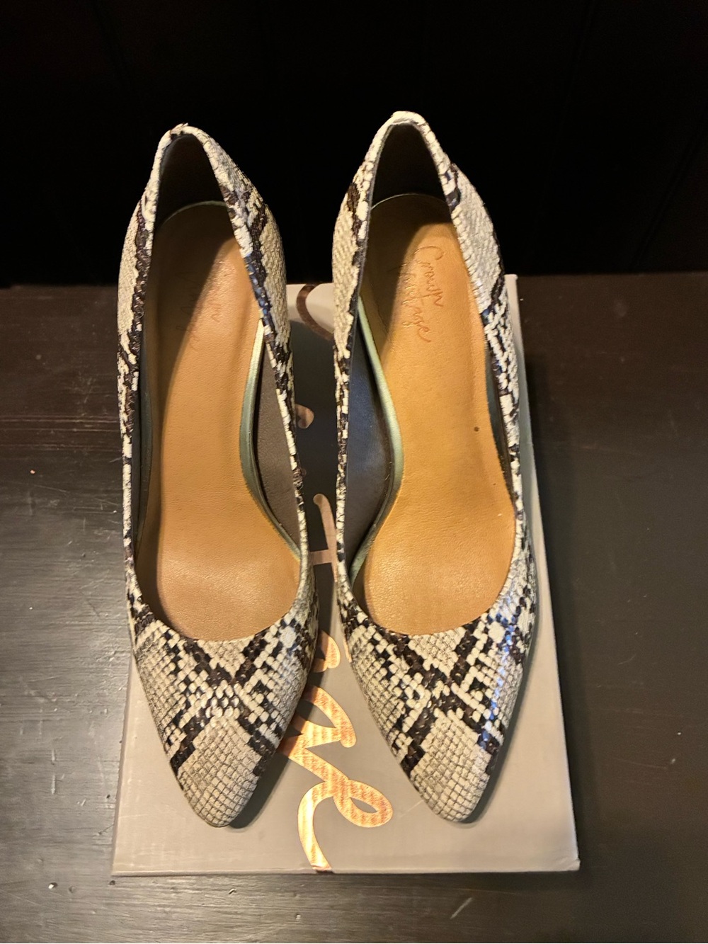 Crown Vintage Snake print Pointed Toe Pumps in Black & White 8.5M
